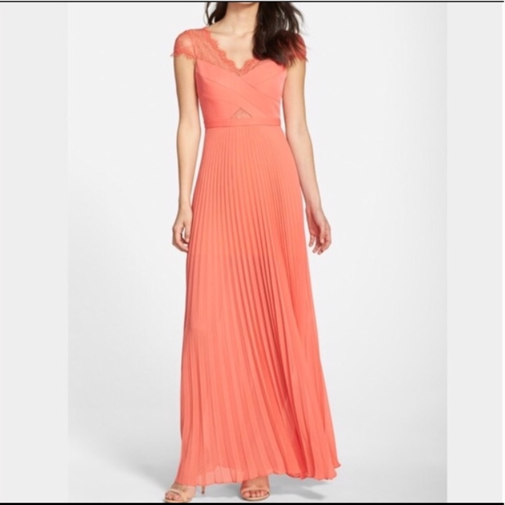 Bcbg Madalena dark peach, pleated evening gown.
